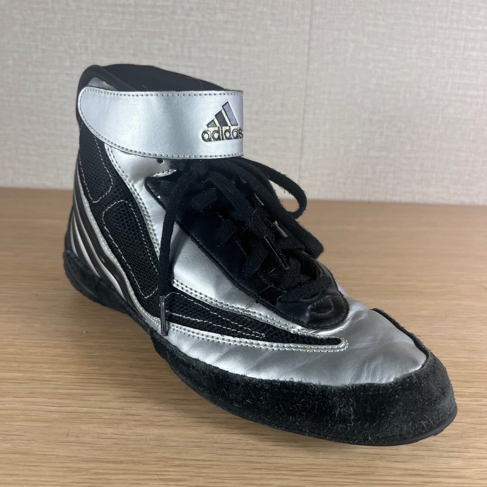 Adidas Silver Black High Top Wrestling Shoes Y2K Futuristic Streetwear Size 7.5